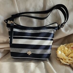 Kate Spade Like New Leroy Street Stripe Black & Cream Crossbody Hobo Bag. $68